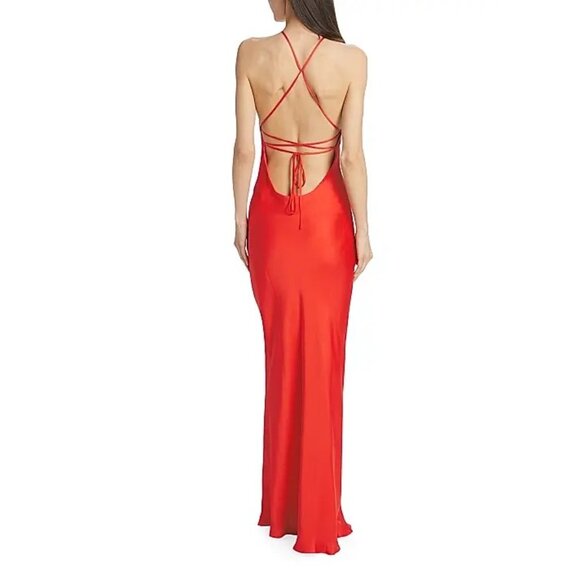 Line & Dot Kira Maxi Dress in Tomato Red Medium New Womens Satin Gown - Picture 11 of 14